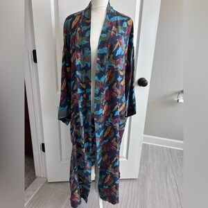 Vintage 100% Silk Floral Abstract Kimono Robe Belted Luxury Lounge Women’s